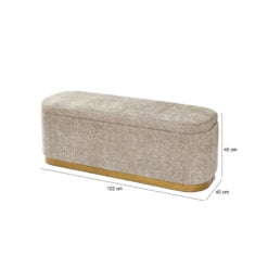 Large Taupe Linen And Natural Wood Hallway Bedroom Storage Bench Ottoman 122cm