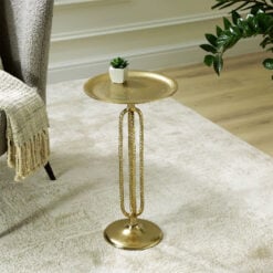 Open Frame Pedestal Antique Gold Textured Metal Side Table End Table