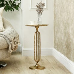 Open Frame Pedestal Antique Gold Textured Metal Side Table End Table