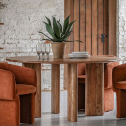 Rustic Country Farmhouse Solid Acacia Wood 4 Seater Round Dining Table 150cm