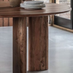 Rustic Country Farmhouse Solid Acacia Wood 4 Seater Round Dining Table 150cm