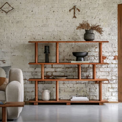 Rustic Country Farmhouse Solid Acacia Wood 4 Tier Open Display Shelving Unit Bookcase