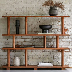 Rustic Country Farmhouse Solid Acacia Wood 4 Tier Open Display Shelving Unit Bookcase