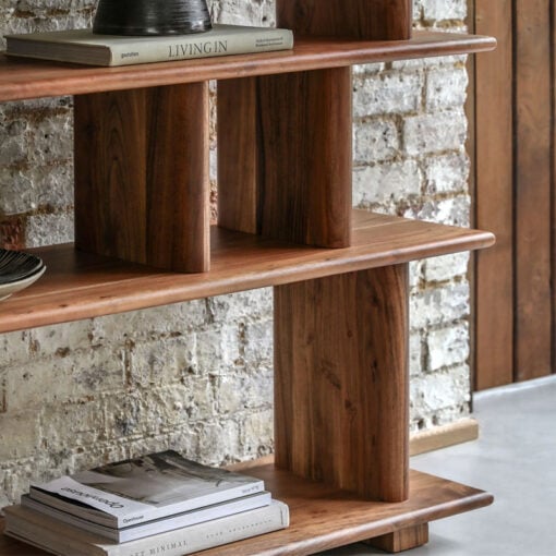 Rustic Country Farmhouse Solid Acacia Wood 4 Tier Open Display Shelving Unit Bookcase