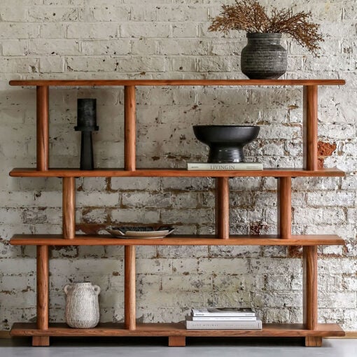 Rustic Country Farmhouse Solid Acacia Wood 4 Tier Open Display Shelving Unit Bookcase