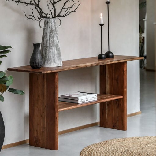 Rustic Country Farmhouse Solid Acacia Wood Large 2 Tier Console Table 160cm