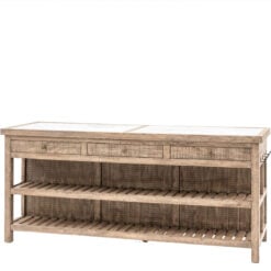 Rustic Country Farmhouse Solid Light Wood Large Kitchen Island With White Marble Top 214cm
