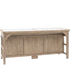 Rustic Country Farmhouse Solid Light Wood Large Kitchen Island With White Marble Top 214cm