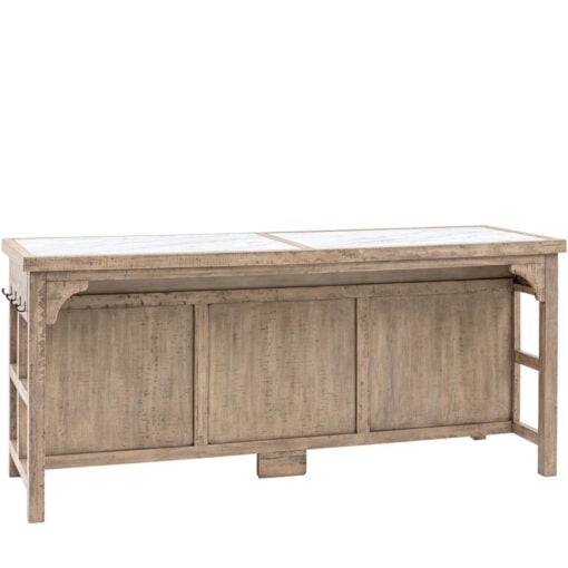 Rustic Country Farmhouse Solid Light Wood Large Kitchen Island With White Marble Top 214cm