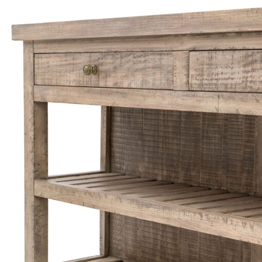 Rustic Country Farmhouse Solid Light Wood Large Kitchen Island With White Marble Top 214cm