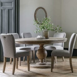 Rustic Country Farmhouse Solid Light Wood Pillar Round Extending 6 Seater Dining Table 120cm-160cm