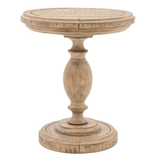 Rustic Country Farmhouse Solid Light Wood Pillar Round Side Table End Table