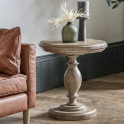 Rustic Country Farmhouse Solid Light Wood Pillar Round Side Table End Table