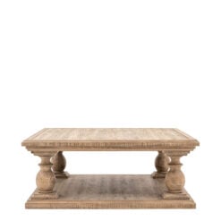 Rustic Country Farmhouse Solid Light Wood Pillar Square 2 Tier Coffee Table 100cm
