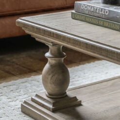 Rustic Country Farmhouse Solid Light Wood Pillar Square 2 Tier Coffee Table 100cm
