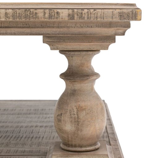 Rustic Country Farmhouse Solid Light Wood Pillar Square 2 Tier Coffee Table 100cm