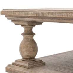 Rustic Country Farmhouse Solid Light Wood Pillar Square 2 Tier Coffee Table 100cm