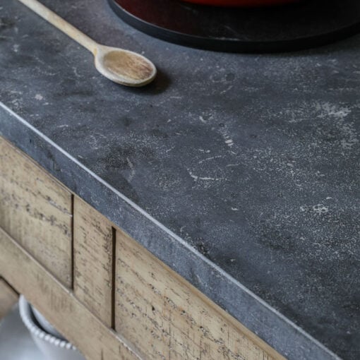 Rustic Country Farmhouse Solid Light Wood Small Kitchen Island With Black Marble Top 90cm