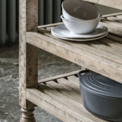 Rustic Country Farmhouse Solid Light Wood Small Kitchen Island With Black Marble Top 90cm