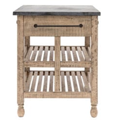 Rustic Country Farmhouse Solid Light Wood Small Kitchen Island With Black Marble Top 90cm