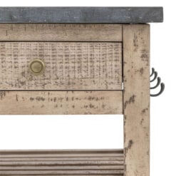 Rustic Country Farmhouse Solid Light Wood Small Kitchen Island With Black Marble Top 90cm