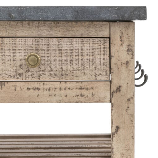Rustic Country Farmhouse Solid Light Wood Small Kitchen Island With Black Marble Top 90cm