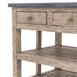 Rustic Country Farmhouse Solid Light Wood Small Kitchen Island With Black Marble Top 90cm