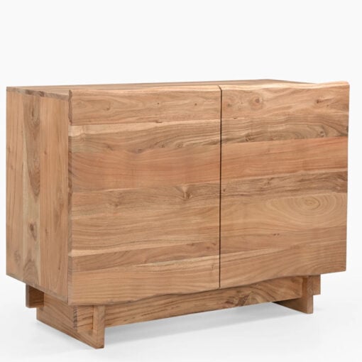 Rustic Solid Light Acacia Wood 2 Door Cabinet Sideboard 100cm