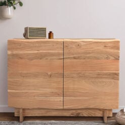 Rustic Solid Light Acacia Wood 2 Door Cabinet Sideboard 100cm