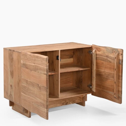 Rustic Solid Light Acacia Wood 2 Door Cabinet Sideboard 100cm
