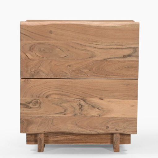 Rustic Solid Light Acacia Wood 2 Drawer Bedside Cabinet Side Table