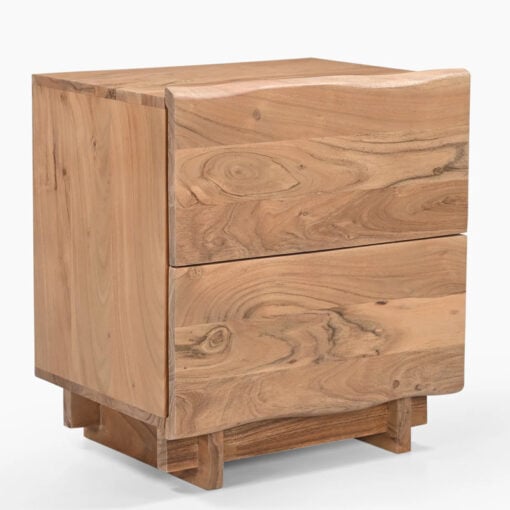 Rustic Solid Light Acacia Wood 2 Drawer Bedside Cabinet Side Table