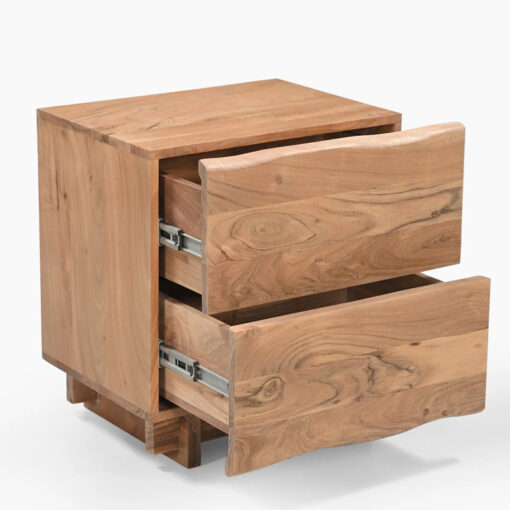 Rustic Solid Light Acacia Wood 2 Drawer Bedside Cabinet Side Table