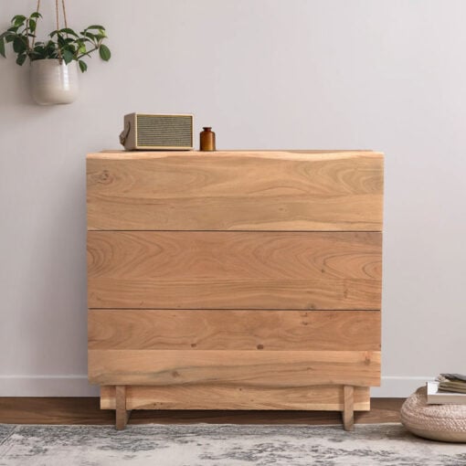Rustic Solid Light Acacia Wood 3 Drawer Chest Of Drawers