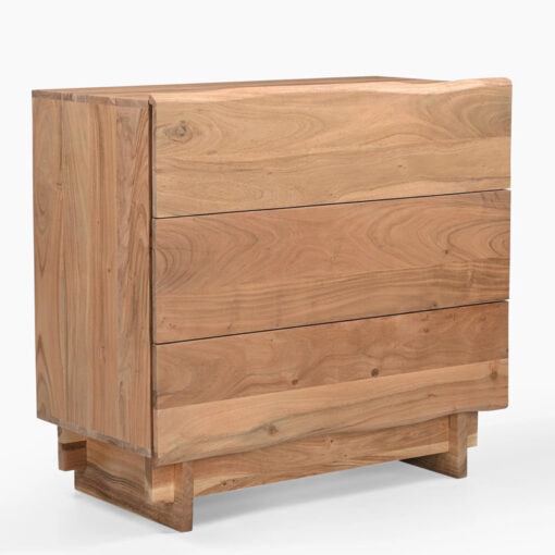 Rustic Solid Light Acacia Wood 3 Drawer Chest Of Drawers