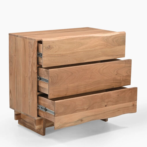 Rustic Solid Light Acacia Wood 3 Drawer Chest Of Drawers