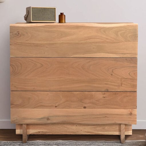 Rustic Solid Light Acacia Wood 3 Drawer Chest Of Drawers