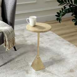 Sculptural Gold Metal And Cream Travertine Round Side Table End Table 55cm