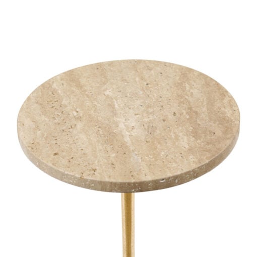 Sculptural Gold Metal And Cream Travertine Round Side Table End Table 55cm