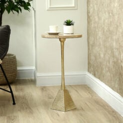 Sculptural Gold Metal And Cream Travertine Round Side Table End Table 55cm