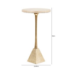 Sculptural Gold Metal And Cream Travertine Round Side Table End Table 55cm