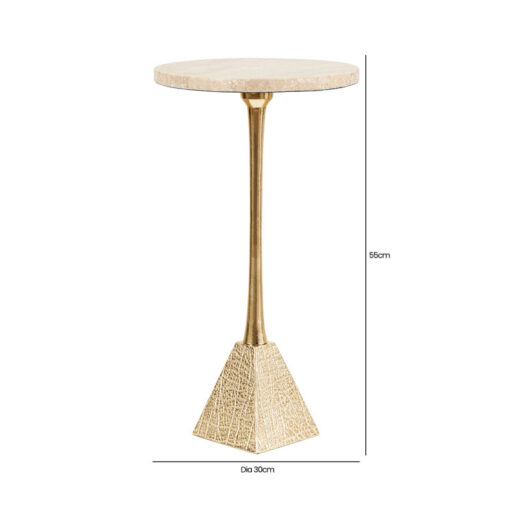 Sculptural Gold Metal And Cream Travertine Round Side Table End Table 55cm