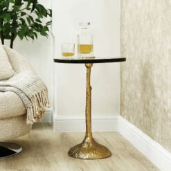Sculptural Gold Metal And Handmade Textured Glass Side Table