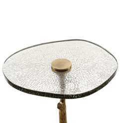 Sculptural Gold Metal And Handmade Textured Glass Side Table