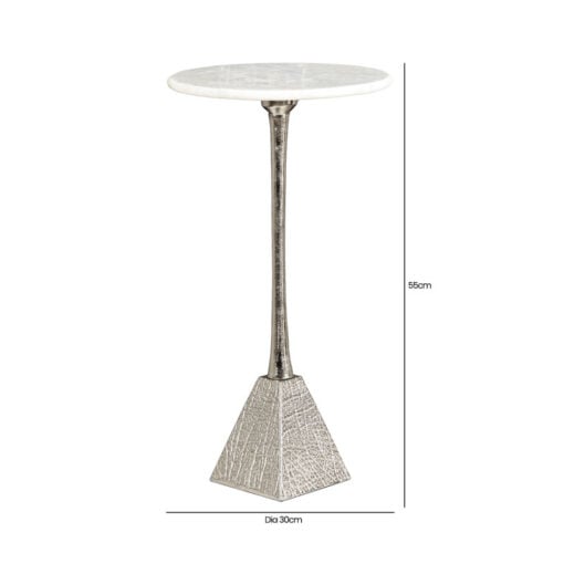 Sculptural Silver Nickel Metal And White Marble Round Side Table End Table 55cm