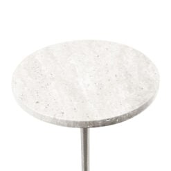 Sculptural Silver Nickel Metal And White Marble Round Side Table End Table 55cm