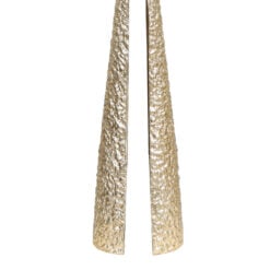 Sculptural Textured Gold Metal And Cream Travertine Stone Side Table