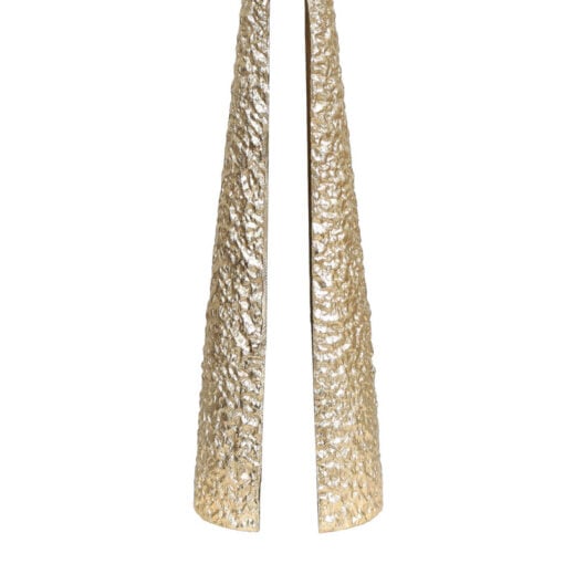 Sculptural Textured Gold Metal And Cream Travertine Stone Side Table