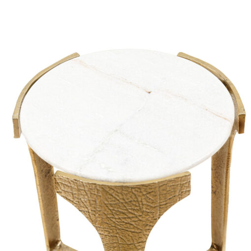 Sculptural Textured Gold Metal And White Marble Set Of 2 Side Tables