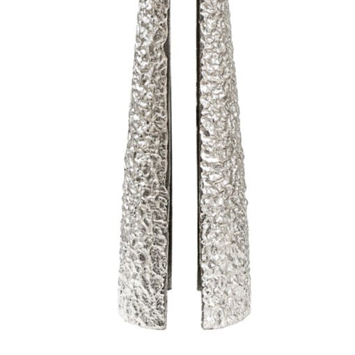 Sculptural Textured Silver Nickel Metal And White Marble Side Table